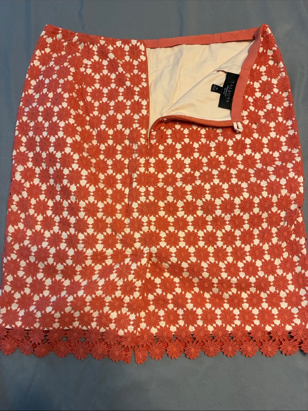 Talbots Orange and White Floral Lace Pencil Skirt - Picture 3 of 3